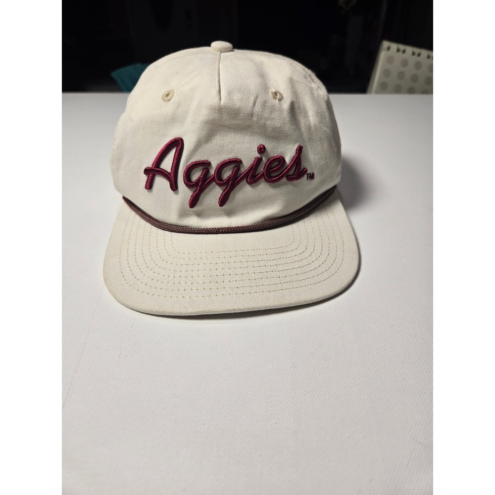Texas A&M Aggies Hat Mens OSFA Cream Good Vintage Script Rope Snapback Cap